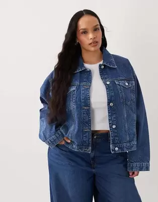 ASOS DESIGN Curve - Mellemblå oversized denimjakke i 90'er-stil
