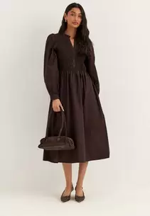 V-neck Cotton Smock Dress