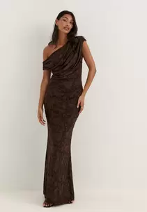 Asymmetric Draped Floral Burnout Maxi Dress