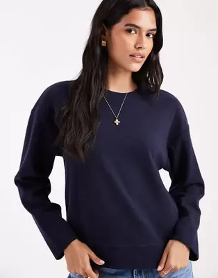 Threadbare - Marineblå blød sweatshirt i bomuldsjersey med lange ærmer