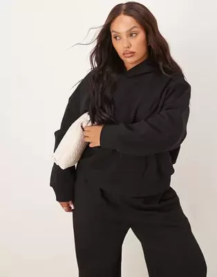 ASOS DESIGN Curve - Sort oversized hættetrøje med børstet tekstur