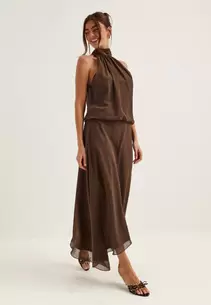 Asymmetric Chiffon Halterneck Dress