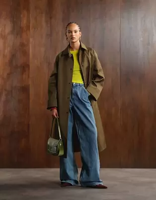 ASOS DESIGN - Mørk kakigrøn longline-trenchcoat