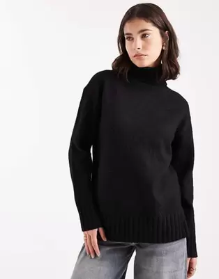 Threadbare - Sort trøje med rullekrave i chunky strik