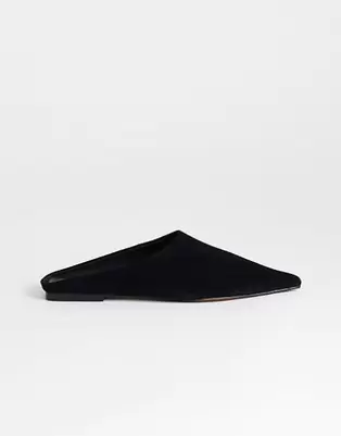 Topshop - Dawn - Sorte flade og spidse sko i ægte ruskind
