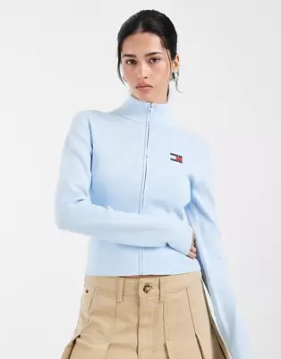 Tommy Jeans - Babyblå cardigan med høj hals