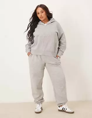 ASOS DESIGN Curve - Gråmeleret sæt i børstet materiale
