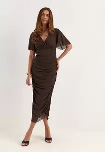 Butterfly Sleeve Mesh Ankle Dress