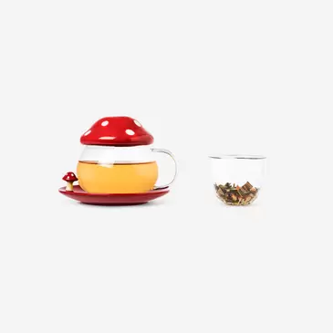 Mushroom tea mug with lid and saucer - 400 ml