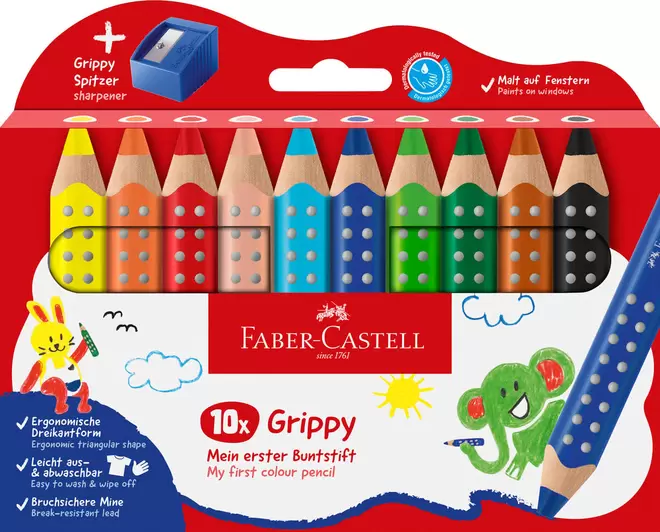 Farveblyant Faber Castell Grippy 10 Ass M/Blyantspidser