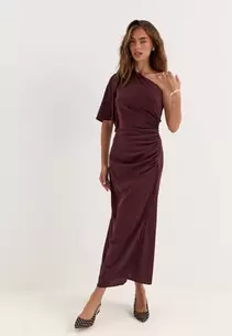 Ruched One Shoulder Midi Dress