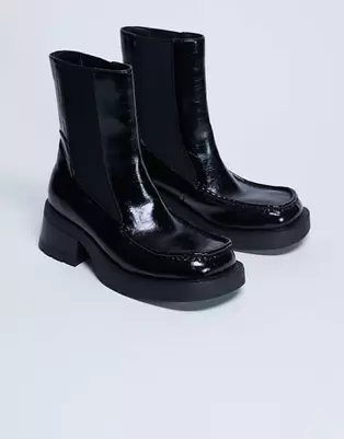 Topshop - Narla - Sorte Chelsea-støvler med firkantet tå