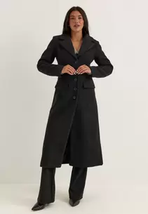 Shaped Wool Blend Coat