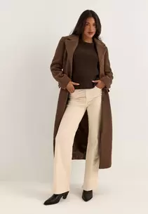 Shaped Wool Blend Coat