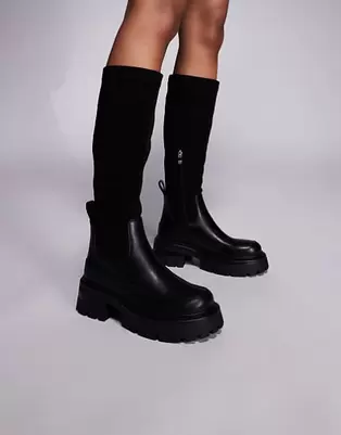 SIMMI London Wide Fit - Chorley - Sorte knæstøvler med chunky sål