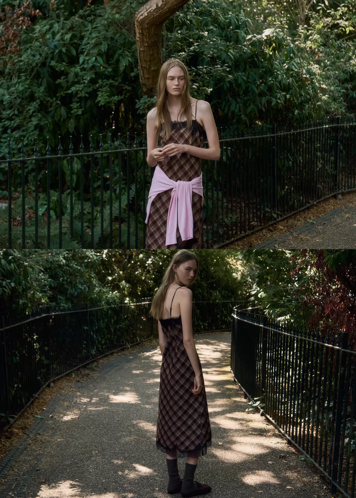Checked dress with lace details