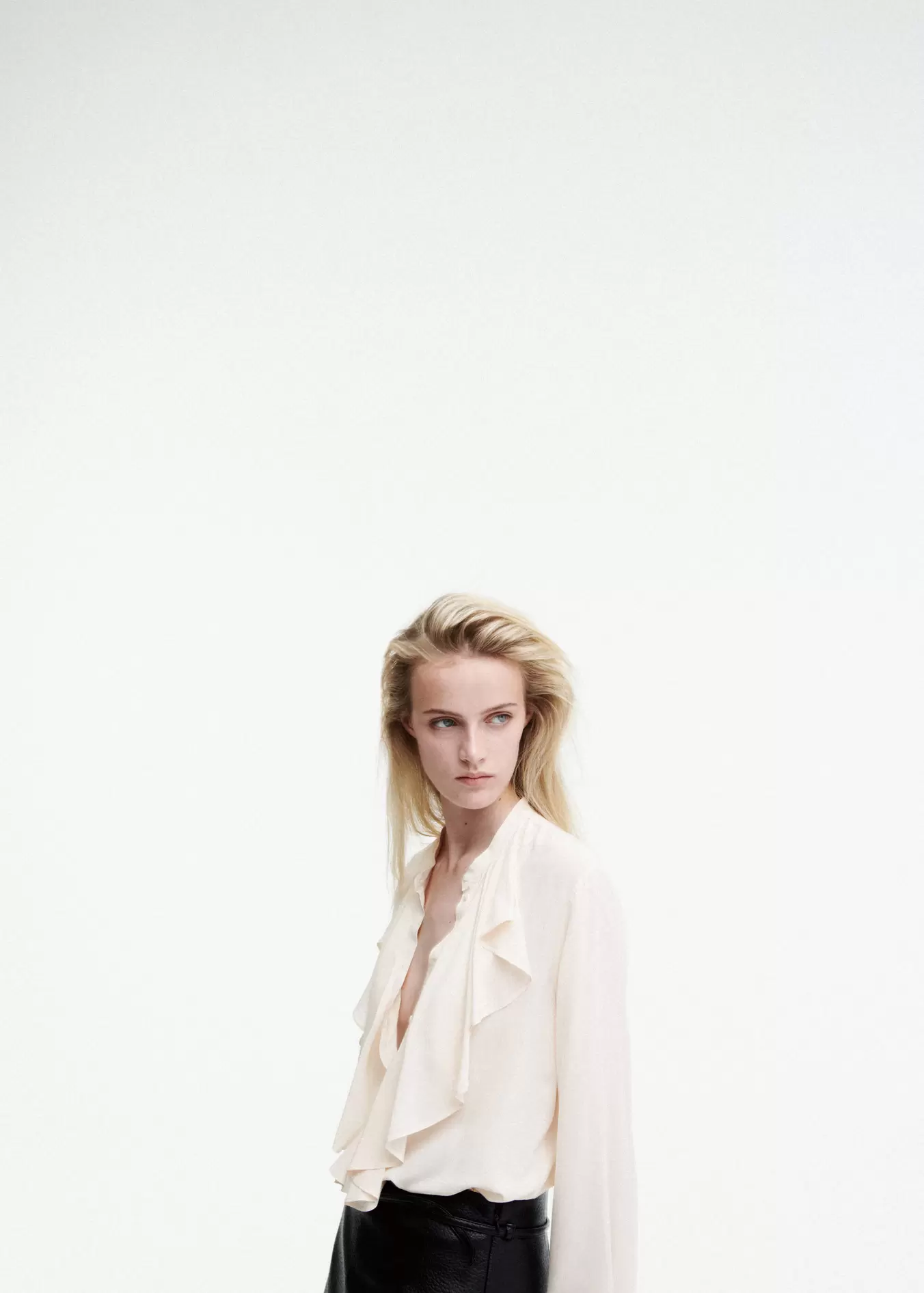 Ruffle-detail band-collar blouse
