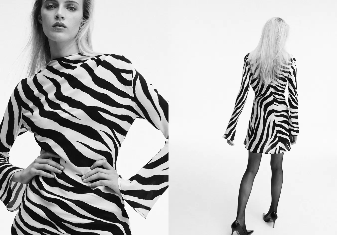 Zebra-print dress with flared sleeves
