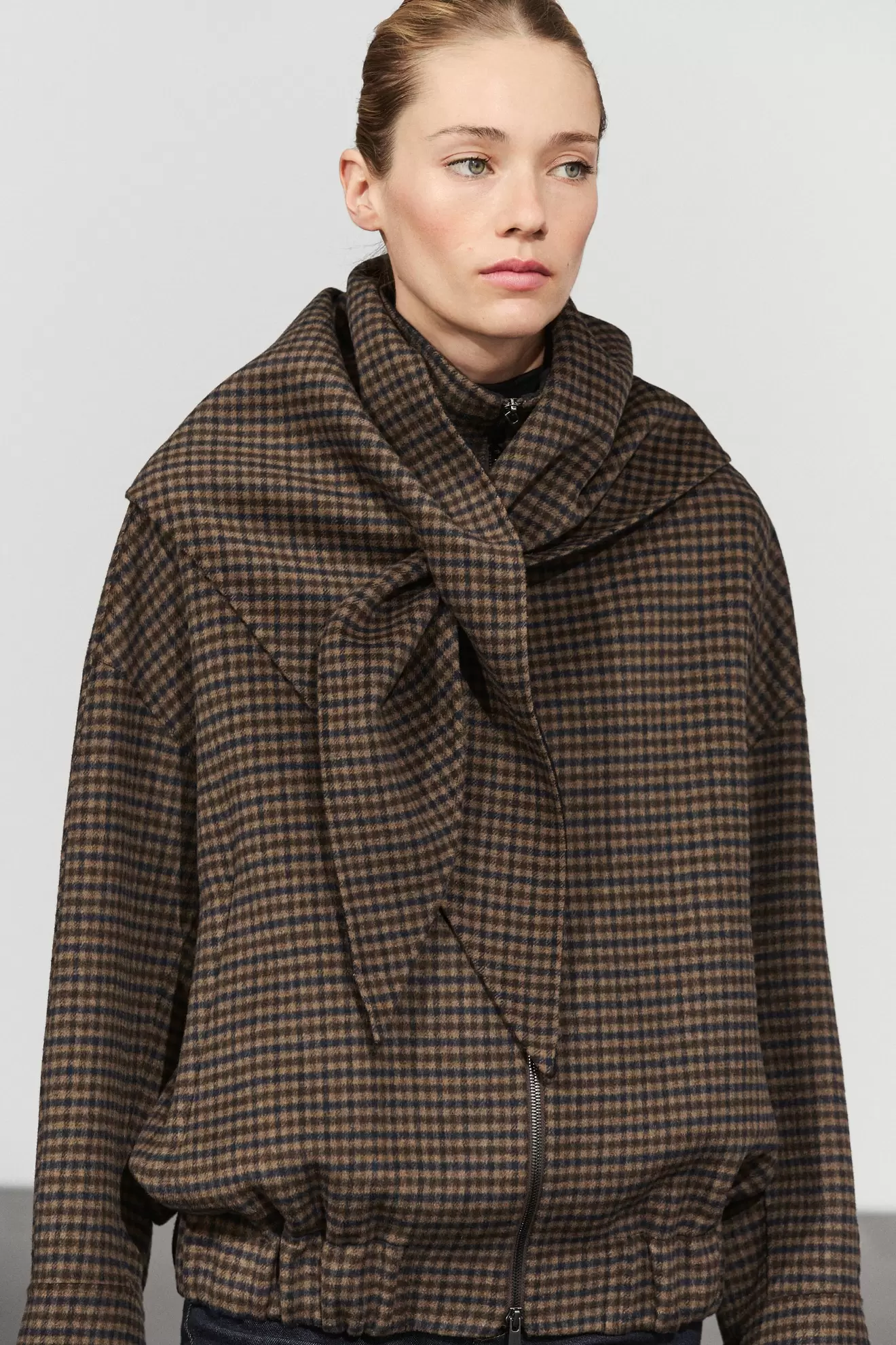 Gingham bomber jacket with scarf
