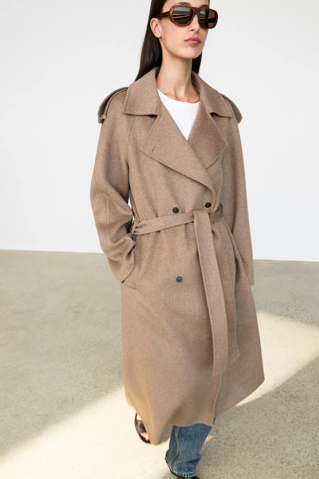 Long wool blend trench coat