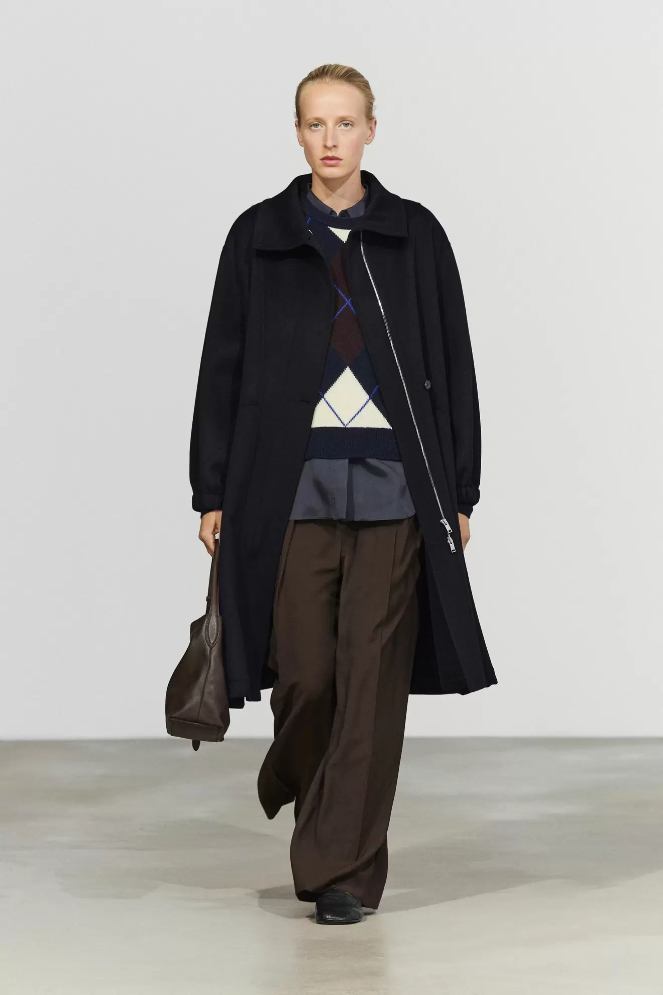 Long wool-blend coat with high collar