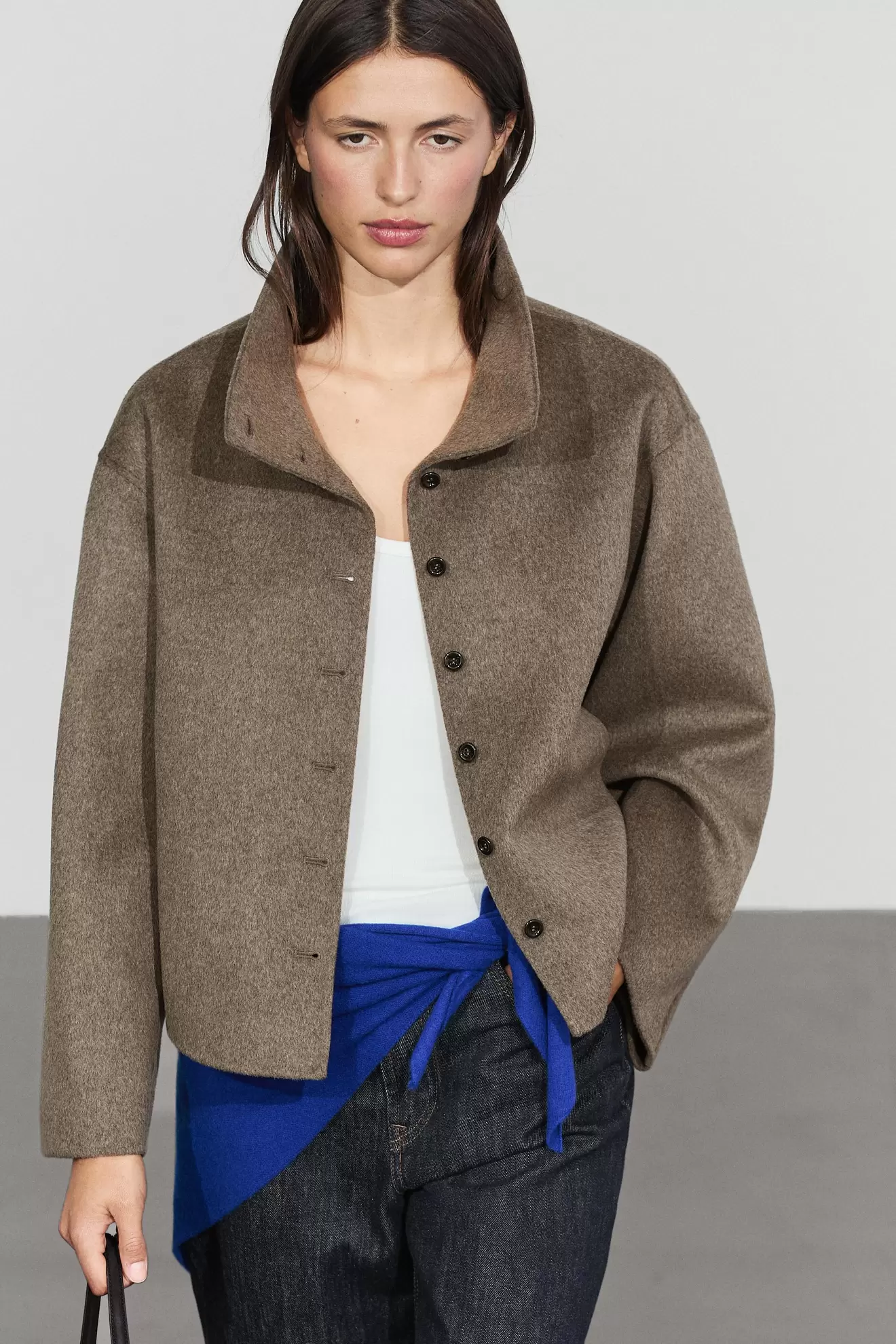 Wool blend high collar coat