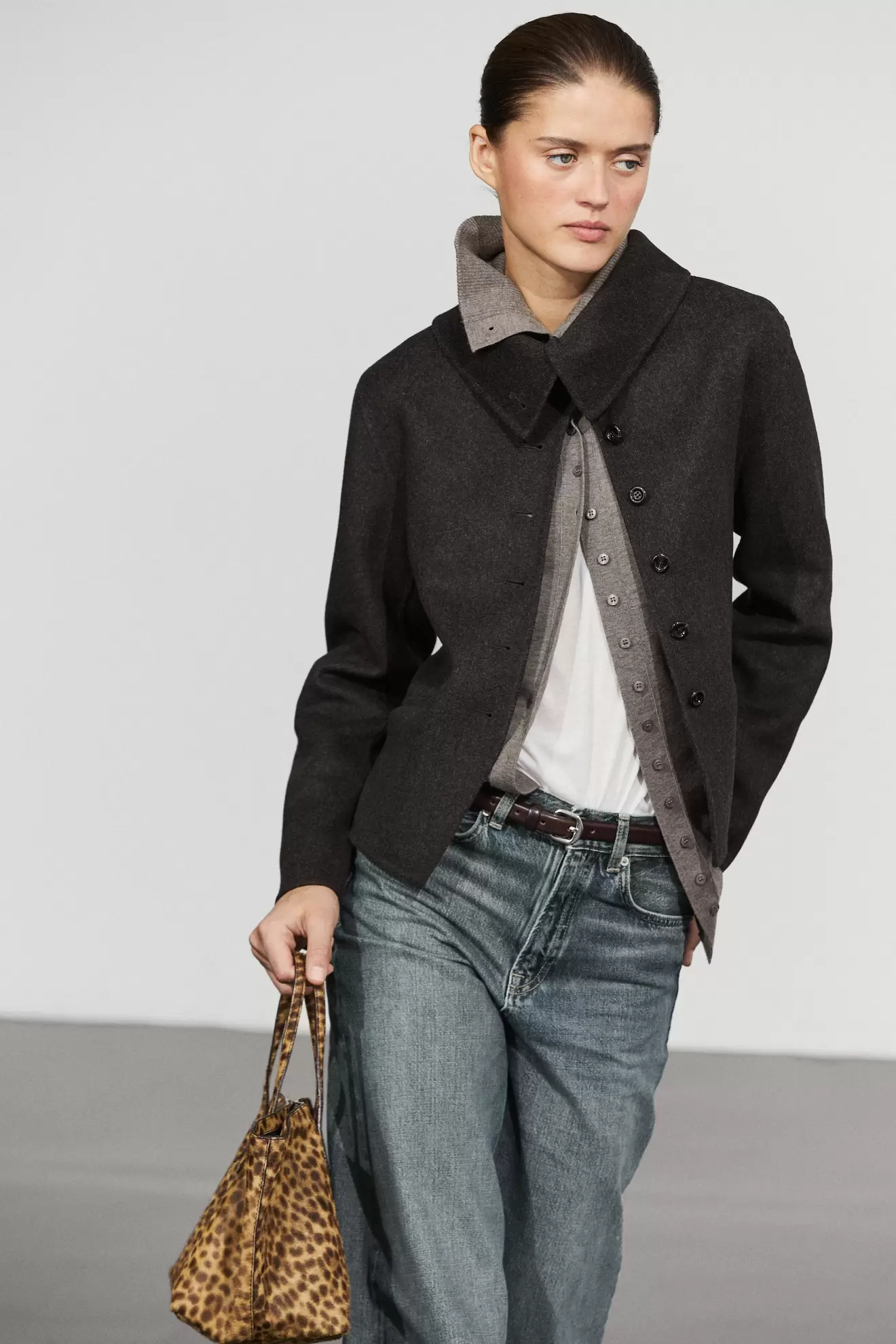 Short coat with high collar