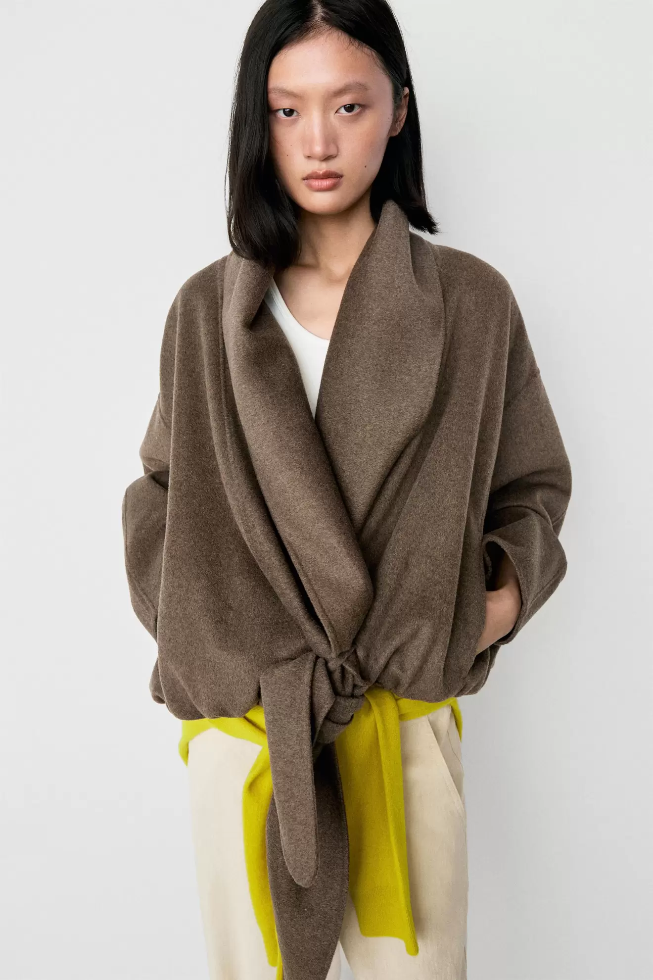 Wrap-style melange wool blend jacket