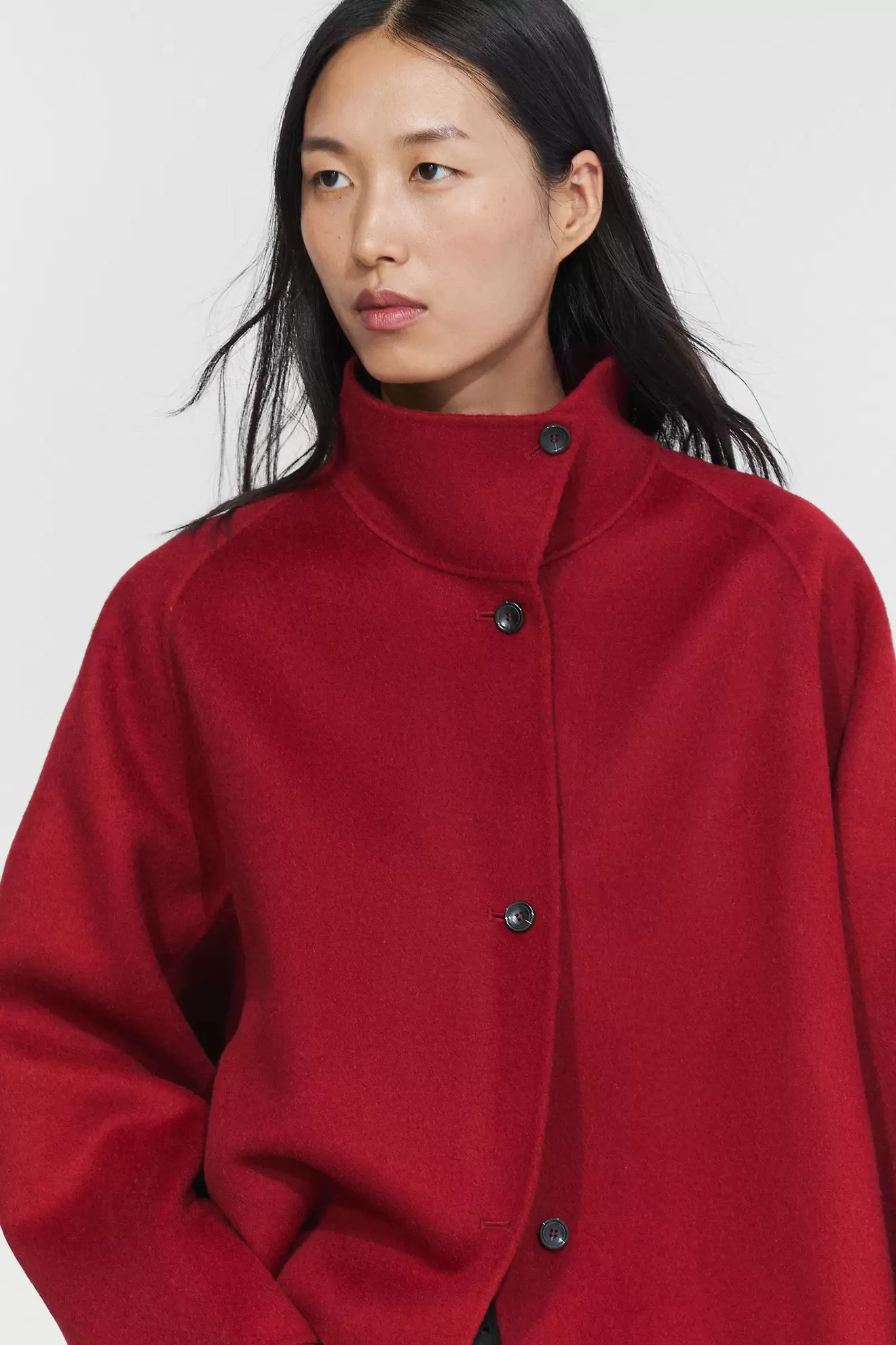 Short wool blend stand collar coat
