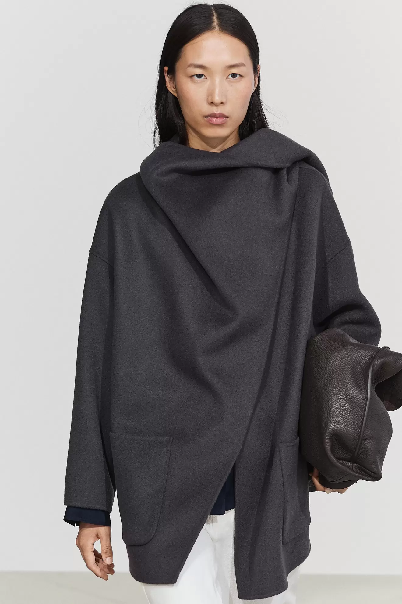 Mid-length coat with scarf detail