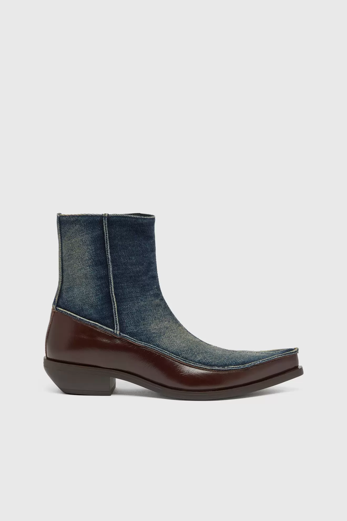 D-Frido-Western ankle boots in leather and denim