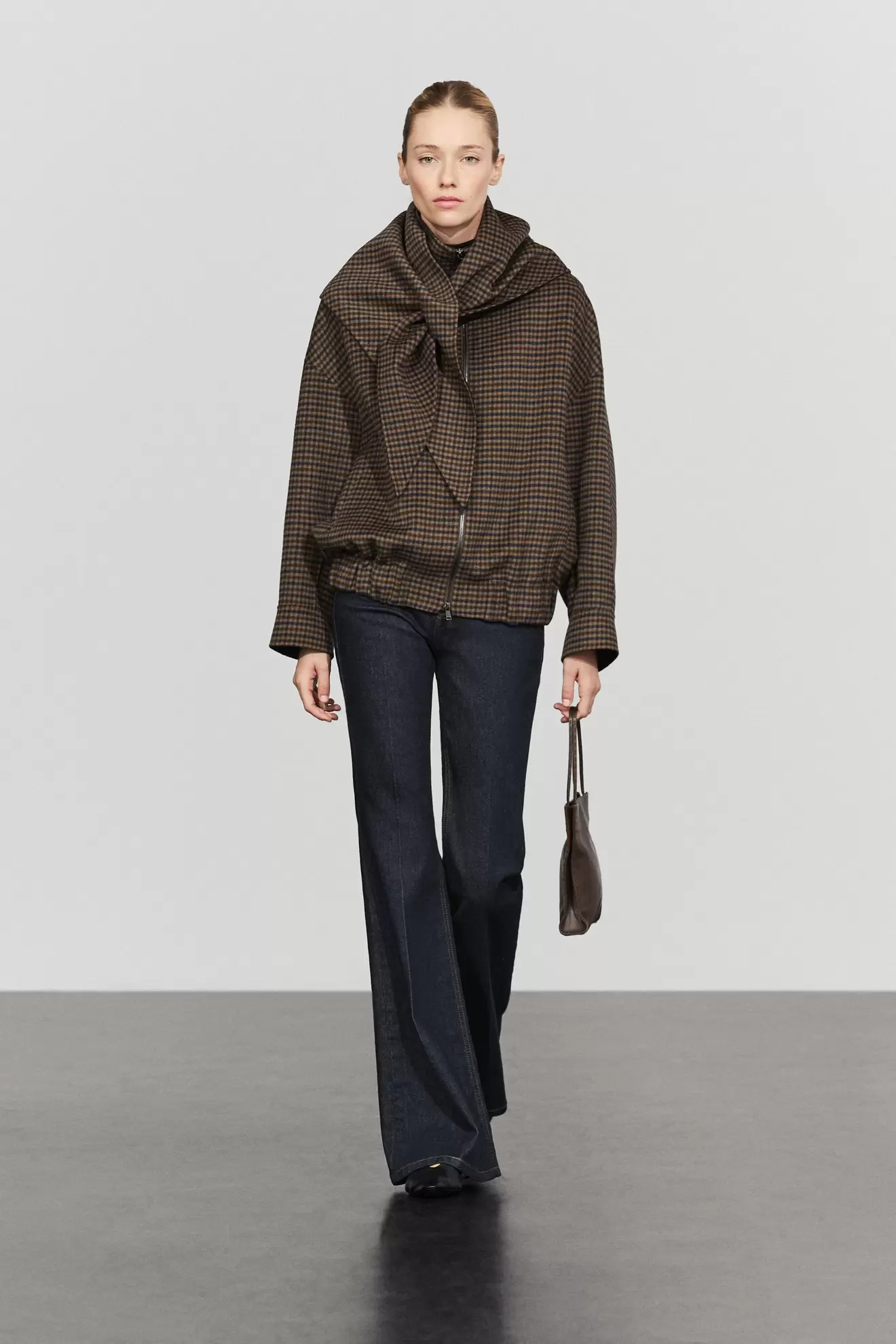 Gingham bomber jacket with removable scarf