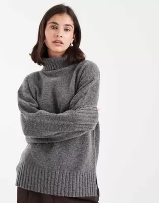 Threadbare - Grå rullekravebluse i chunky strik