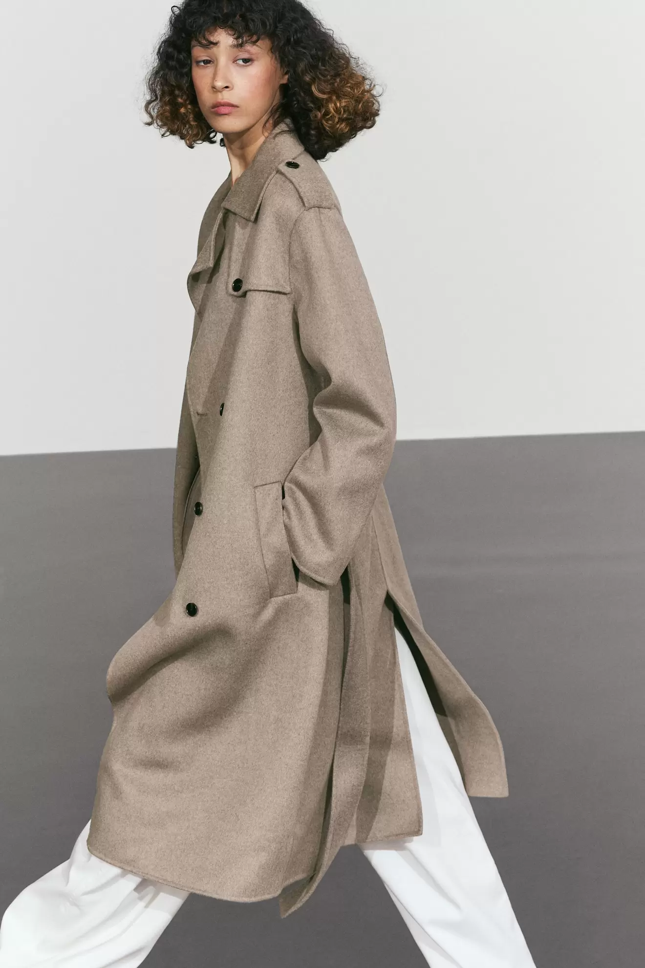 Long wool-blend trench coat