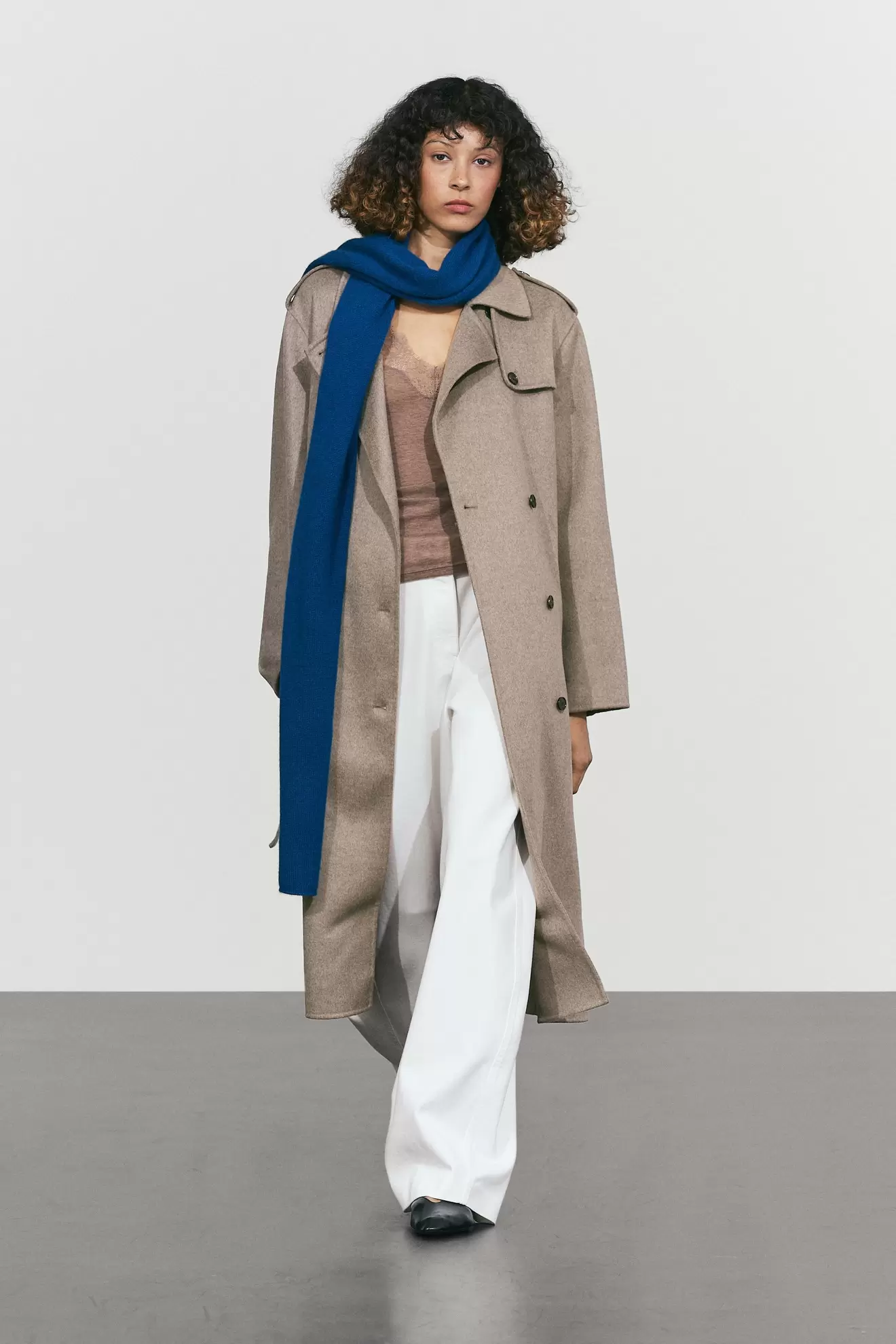 Long wool-blend trench coat
