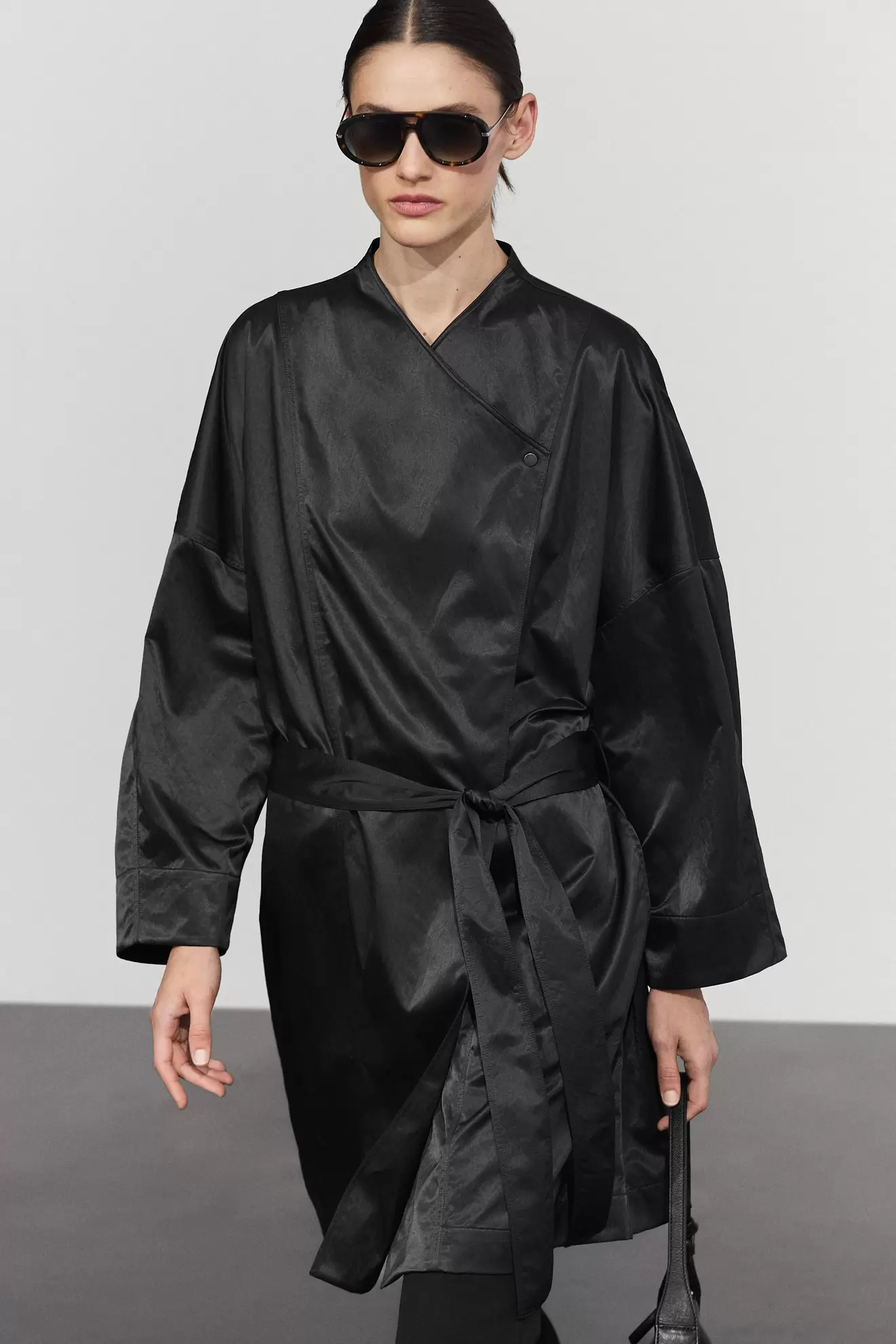 Flowing trench kimono with tie detail