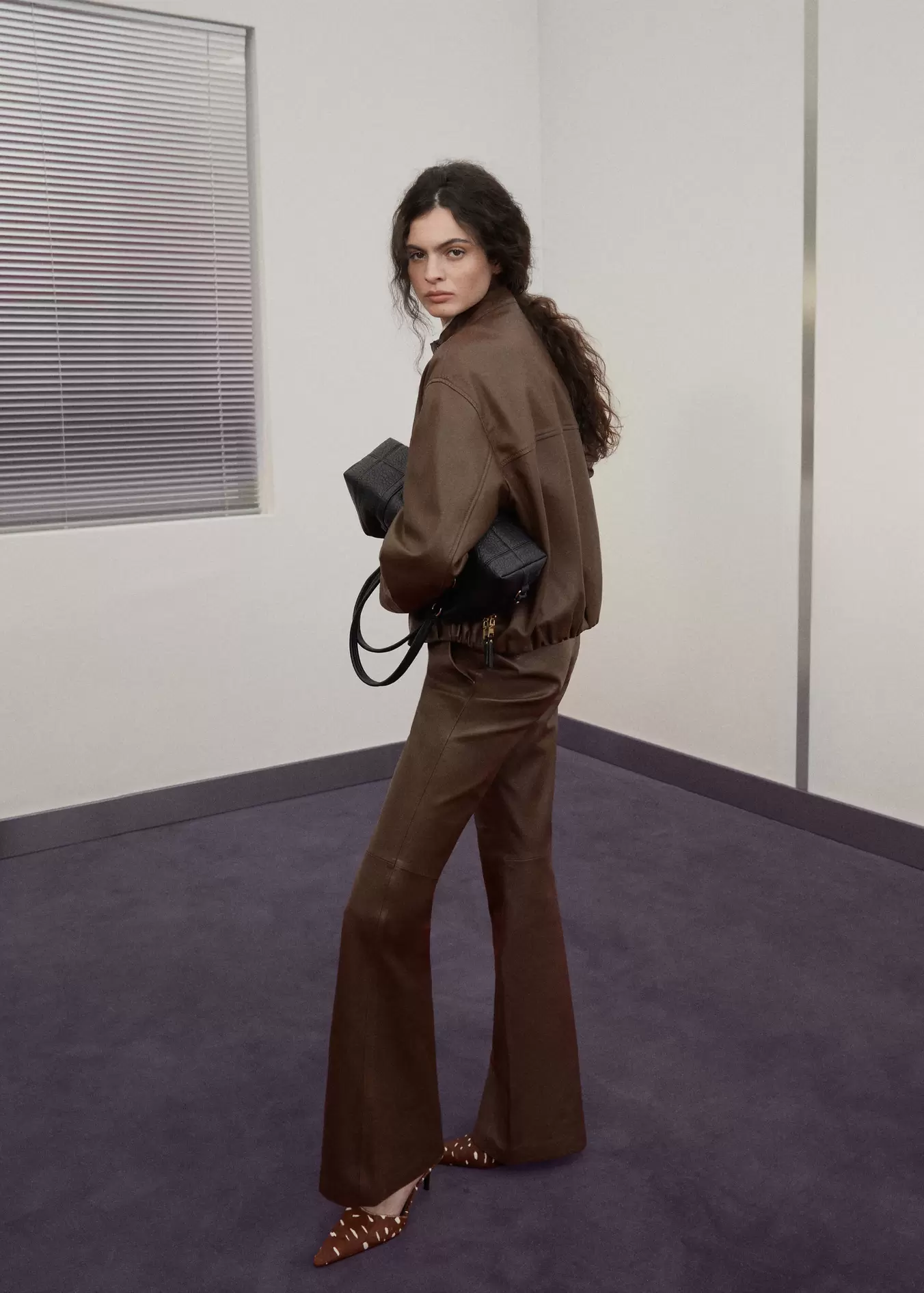 Flared leather trousers