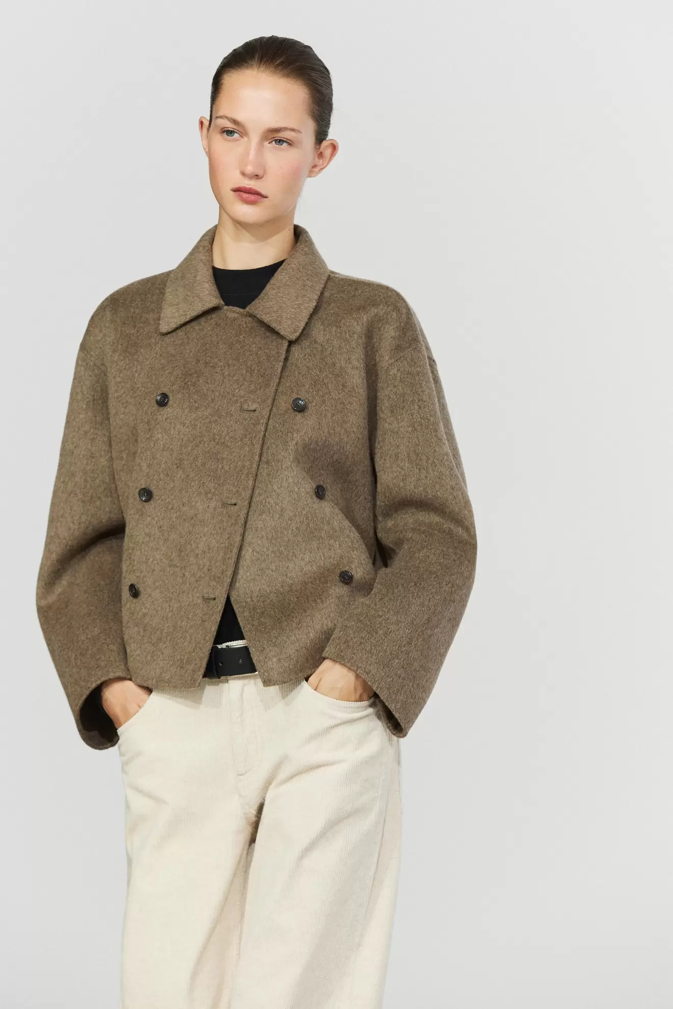 Short wool-blend trench coat