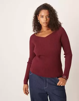 ASOS DESIGN Curve - Bordeauxrød striktop med struktur og V-hals