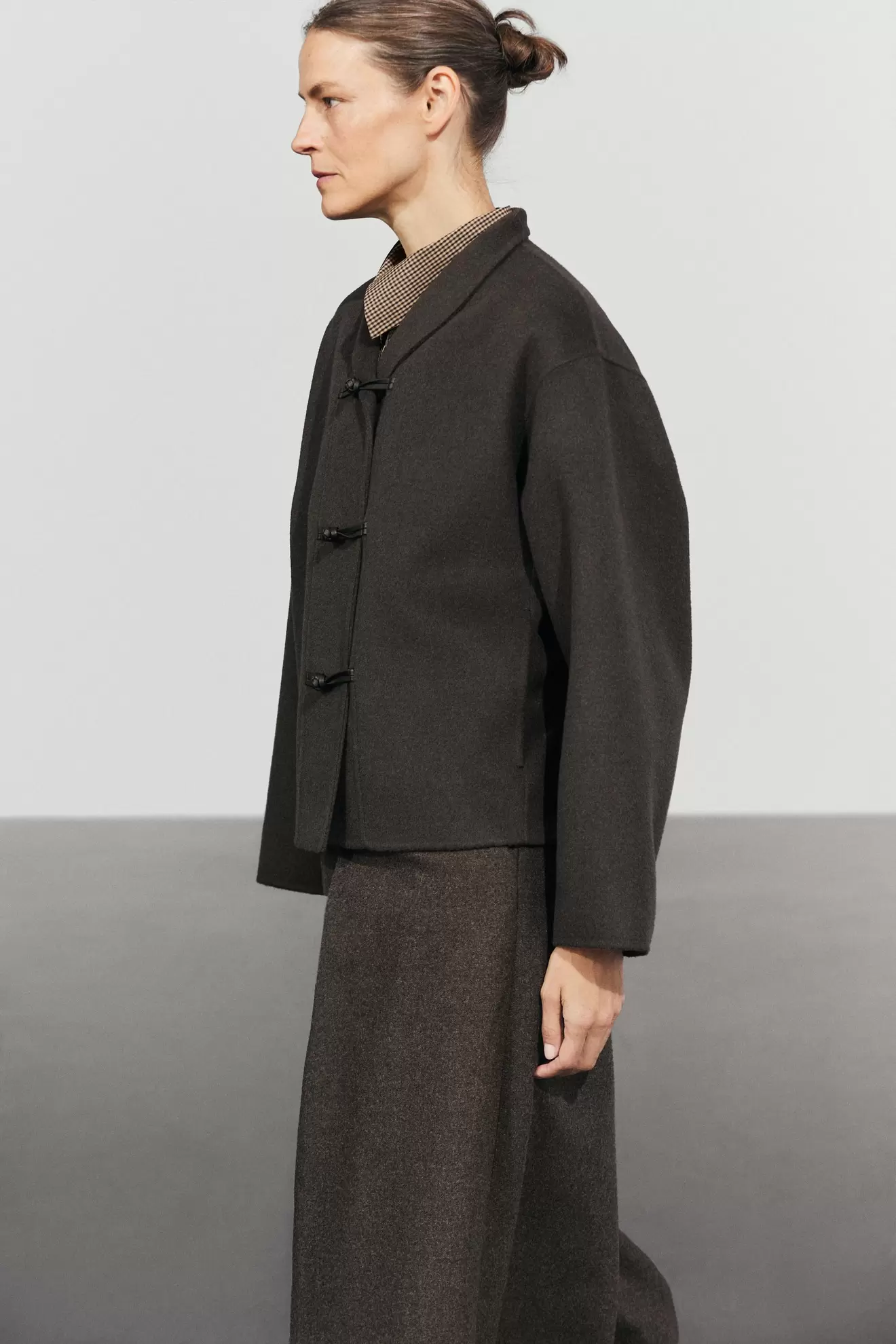 Short wool blend coat with button details