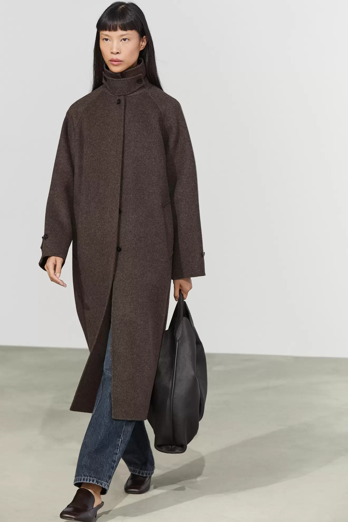 Long melange wool blend coat