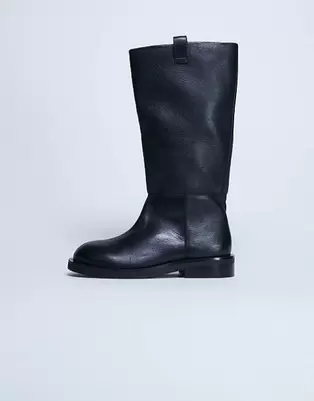 Topshop - Rory - Sorte ridestøvler i ægte læder