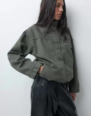 ASOS DESIGN denimjakke med ståkrave i khaki
