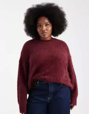 ASOS DESIGN Curve - Bordeauxrød oversized trøje i strik med eyelash-garn