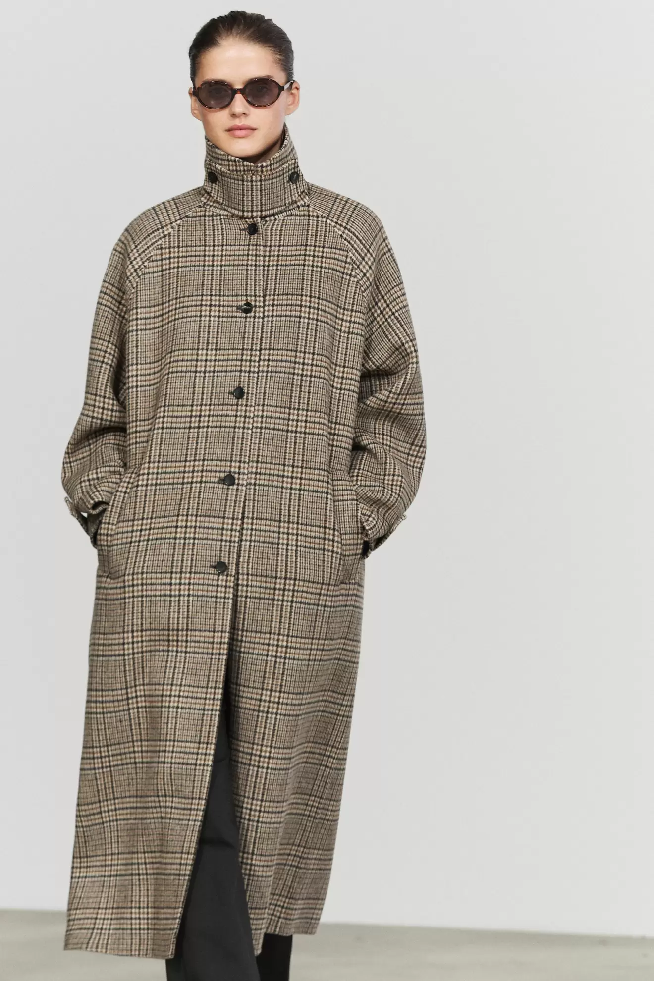 Wool blend check trench coat