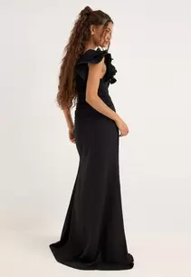 One Shoulder Ruffle Stretch Gown
