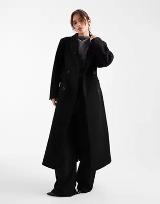 ASOS DESIGN - Sort formel frakke med høj hals i skulptureret bouclé