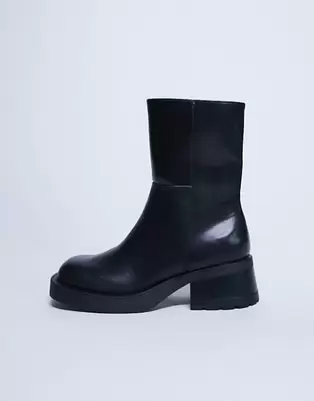 Topshop - Sorte Nina-ankelstøvler med chunky hæl
