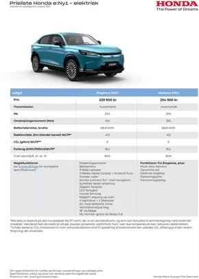 Honda katalog i Odense | Honda e:Ny1 prisliste | 2025-09-17T00:00:00.000Z - 2026-09-17T00:00:00.000Z