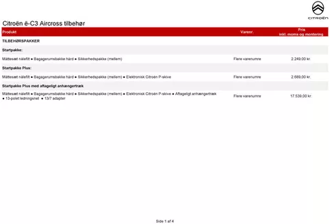 Citroën katalog i Brædstrup | tilbehoersprislister E-c3 aircross | 2026-01-01T00:00:00.000Z - 2026-12-31T00:00:00.000Z
